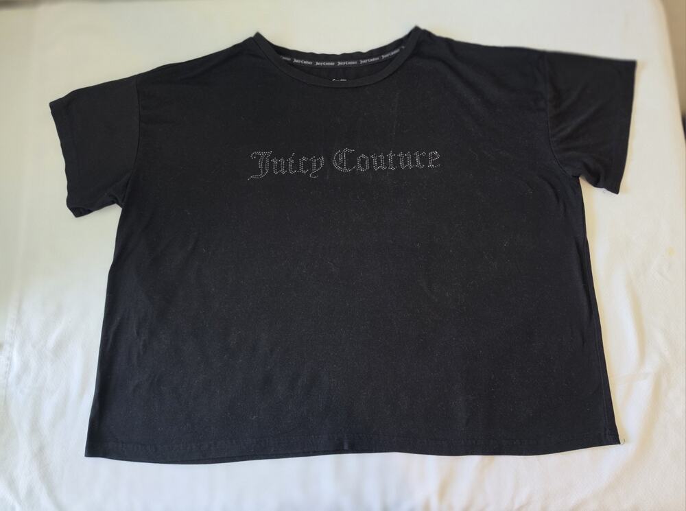 Juicy Couture Womens 1X Black Rhinestone Logo T Shirt Short Sleeve Y2K Plus